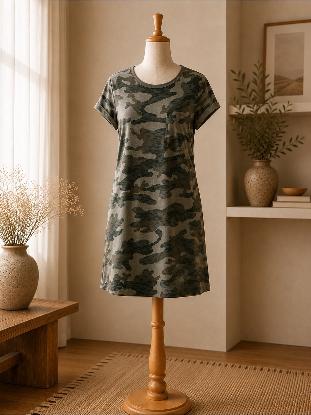 GAP Women's Olive Green Camo Mini T-Shirt Dress, size Medium